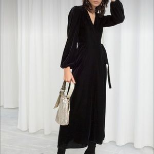 Black Velvet Texture Wrap Dress Size Small